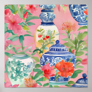 Poster Chinoiserie Ginger Jars & Flowers