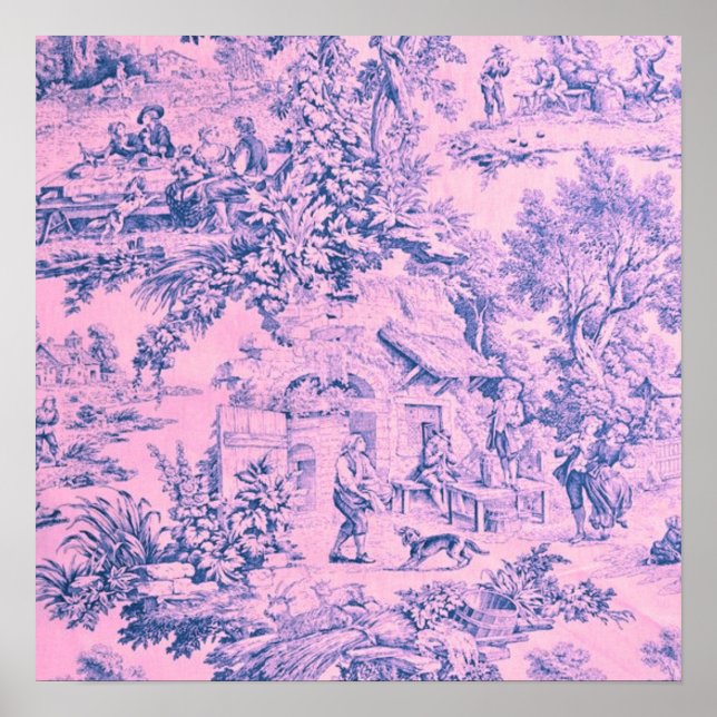 Poster Chinoiserie Russa Rococo - Toile Rosa Francês (Frente)