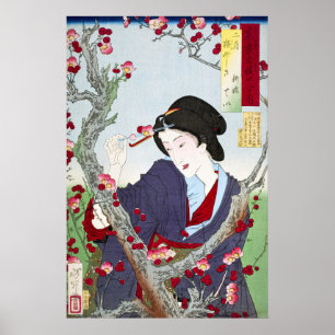Poster Chinoiserie Senhora Japonesa & Flor de Cerejeira V