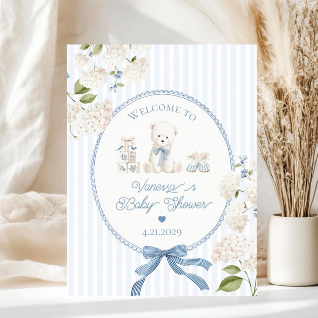 Poster Chinoiserie Teddy Bear French Baby Shower Welcome (Criador carregado)
