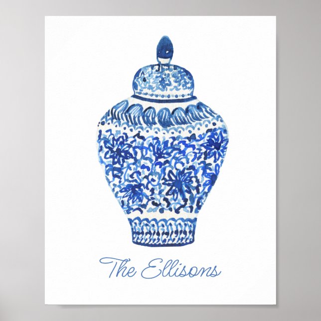 Poster Chinoiserie Watercolor Ginger Jar (Frente)