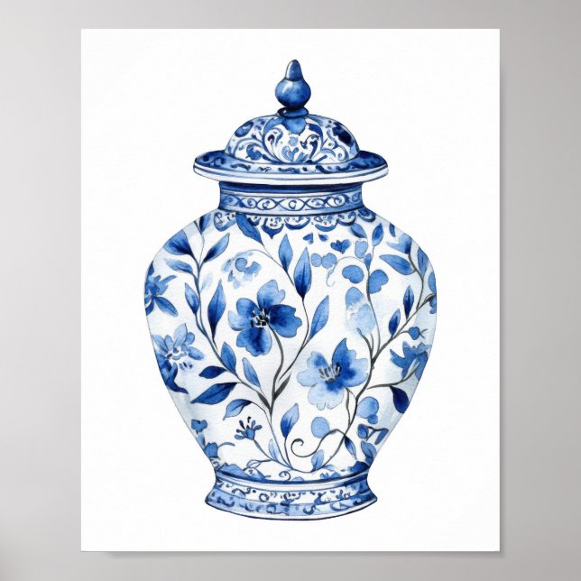 Poster Chinoiserie Watercolor Jar (Frente)