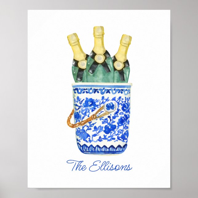 Poster Chinoiserie Watercolor Wine Balde (Frente)