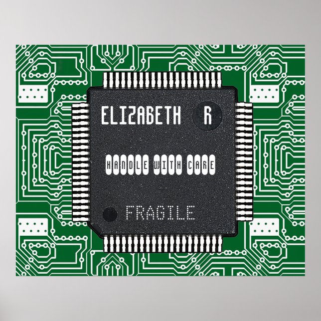 Poster Chip No Conselho De Circuito Impresso Com Seu Nome (Frente)