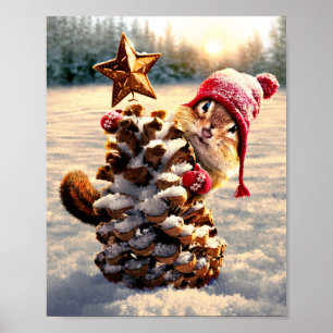 Poster Chipmunk Com Pine Cone Tree