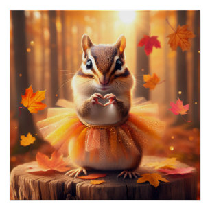 Póster Chipmunk de outono com Tutu e Coração