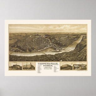 Póster Chippewa Falls, Mapa Panorâmico da I - 1907
