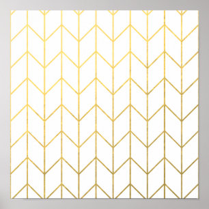 Póster Chique moderno do fundo branco Dourado de Chevron