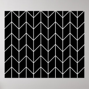 Poster Chique moderno do fundo preto branco de Chevron