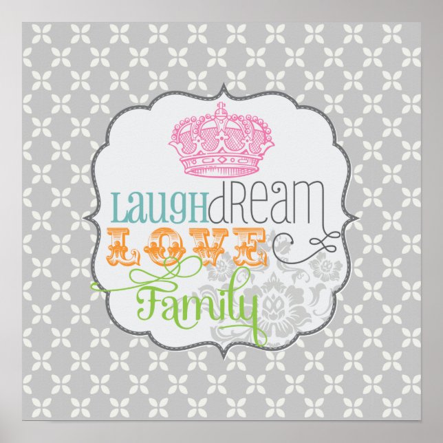 Póster Chique moderno ri do Dream Love & Family Cinza (Frente)