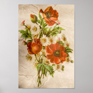 Póster Chique Vintage Buquê Rustic Poppy