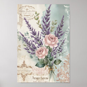 Poster Chique Vintage Decoupage Rosas Arte Francesa