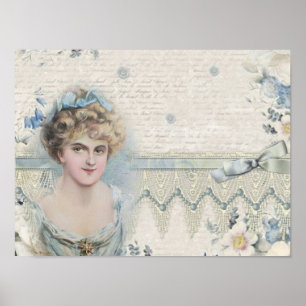 Poster Chique Vintage - Mulher Vitoriana com Flores