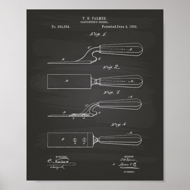 Póster Chisel 1889 do Carpenter: "Patent Art Chalkboard" (Frente)
