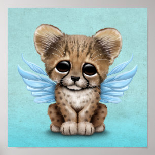 Póster Chita bonito Cub com as asas feericamente no azul