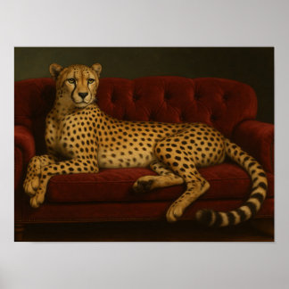 Poster Chita Real em Sofá de Veludo Vermelho Carmesim Lux