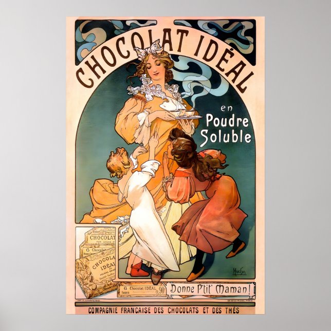 Poster Chocolat Ideal 1897 CARTA IMPRESSA Alphonse Mucha (Frente)
