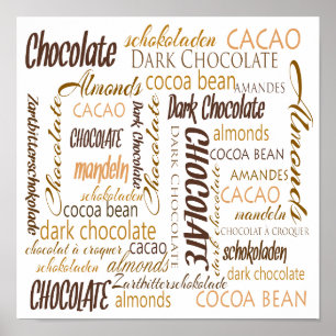 Póster Chocolate, amêndoas e nuvem escura da palavra do