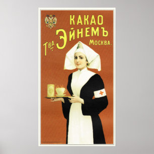 Poster CHOCOLATE BEVERAGE KAKAO, enfermeira russa Antigo