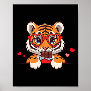 Poster Chocolate Coração de Tigre Engraçado Dia dos Namor