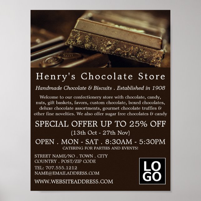 Poster Chocolate De Luxo, Material De Confeitaria (Frente)