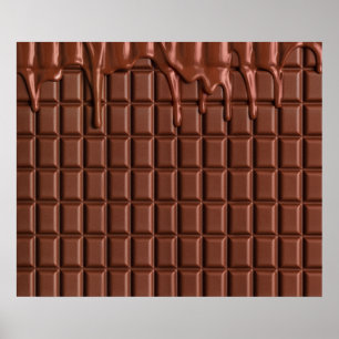 Poster Chocolate derretido pingando sobre um bloco de cho