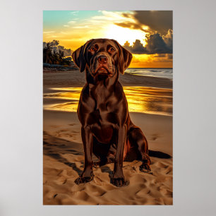 Poster Chocolate Labrador no Sunset