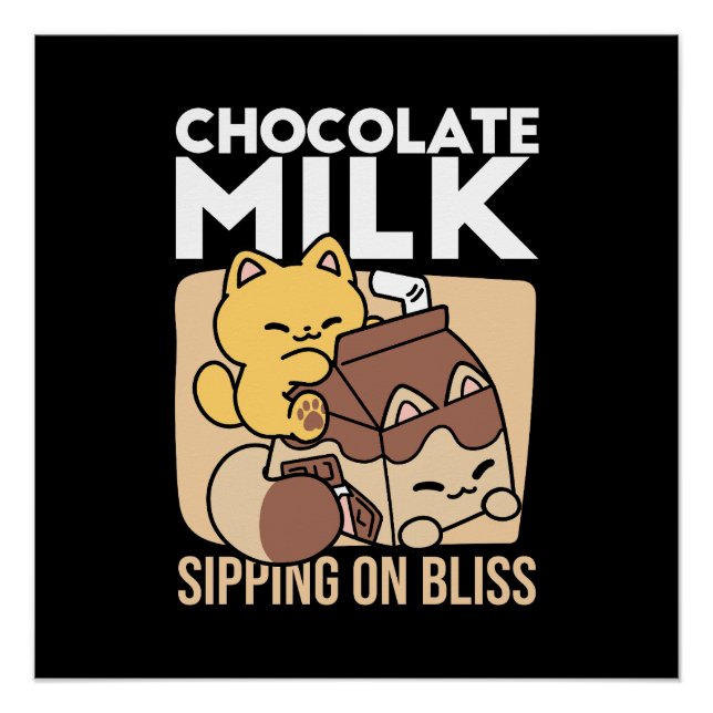 Póster Chocolate Milk Sipping on Bliss – Kawaii Cat Food  (Frente)