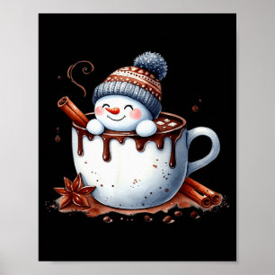 Poster Chocolate Quente de Natal Bonito Boneco de Neve