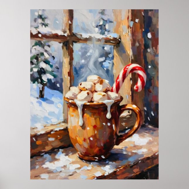 Poster Chocolate Quente de Natal com Marshmallows Tostado (Frente)