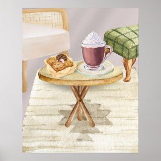 Poster Chocolate quente e Cookies numa Mesa de madeira