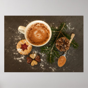 Poster Chocolate Quente Muito Bonito, Biscoito E Doces