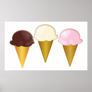 Póster Chocolate, Vanilla e Cones de Sorvete de Morango