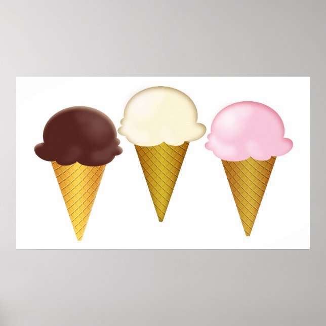 Póster Chocolate, Vanilla e Cones de Sorvete de Morango (Frente)
