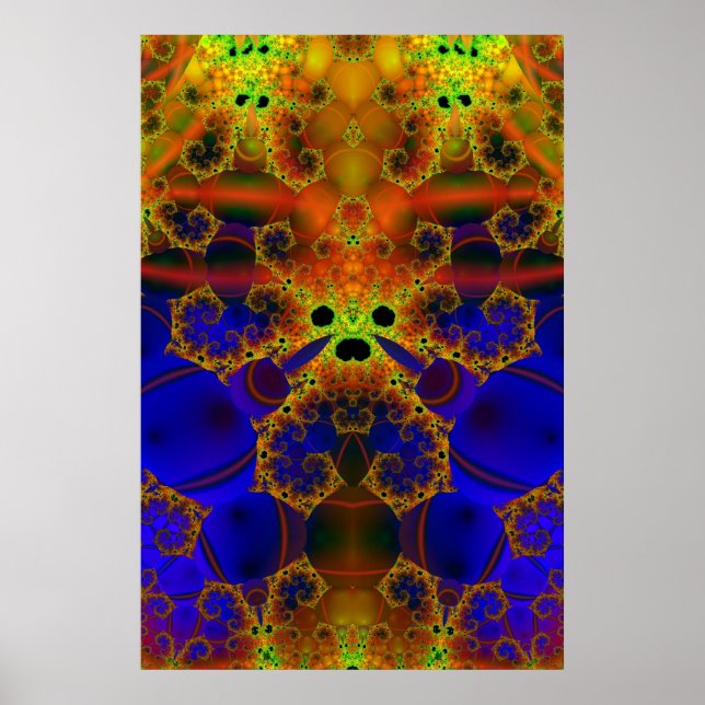 Póster Chorando | Arte Fractal Azul e Amarela (Frente)