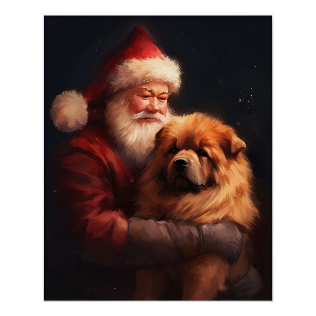 Póster Chow Chow com Papai Noel Natal Festivo (Frente)