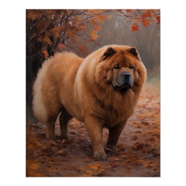 Póster Chow Chow em Autumn Leaves Cai Inspire (Frente)