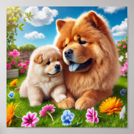 Poster Chow Chow, mãe e seu filhote