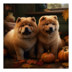 Póster Chow Chow Puppy Autumn Delight Pumpkin