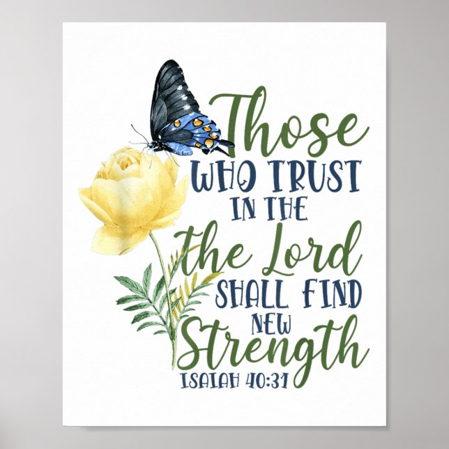 Poster Christian Bible Verse Butterfly Rose Flower Isaiah (Frente)