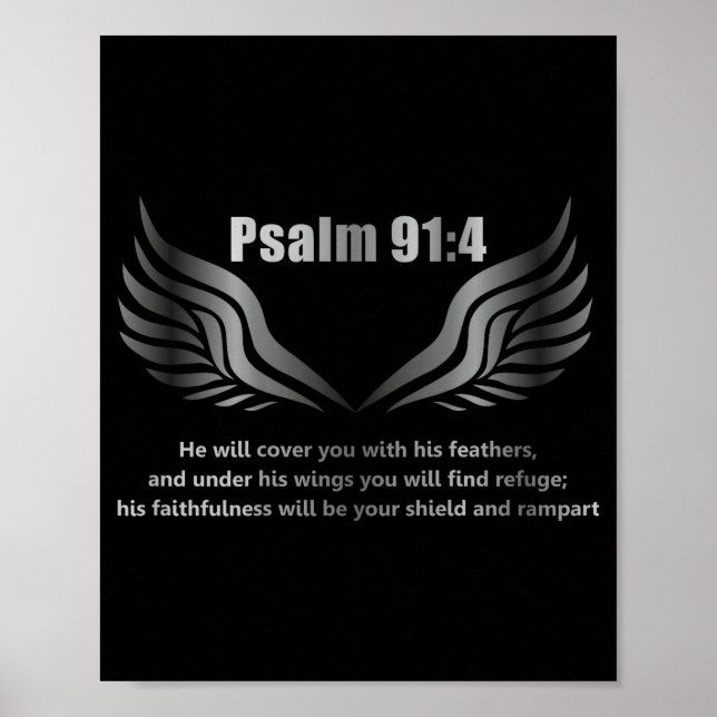 Poster Christian Bible Verse Quote Psalm 91 4 Design On T (Frente)