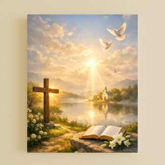 Poster Christian Cross and Bible Sunrise