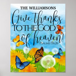 Poster Christian Cute Floral dá Obrigados Bíblia Verso No