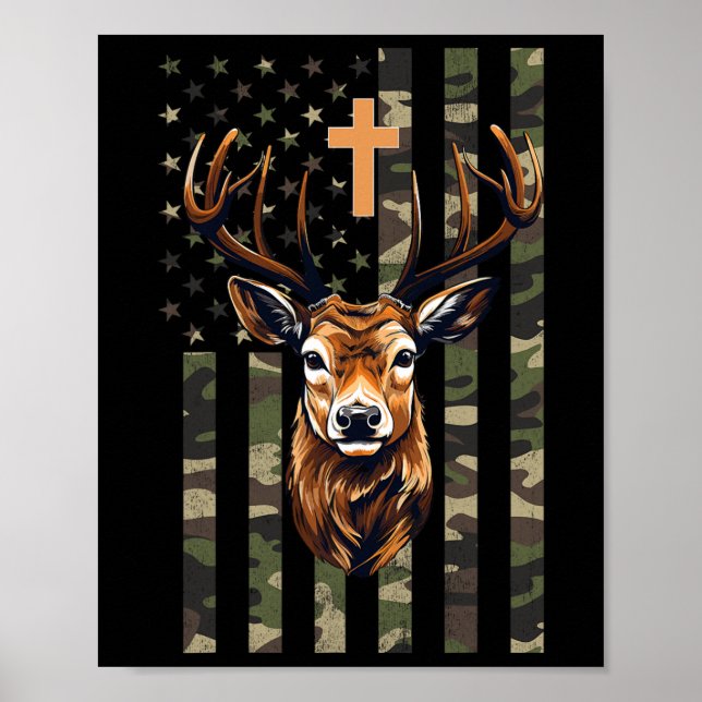 Poster Christian Deer Hunting Camo American Flag (Frente)