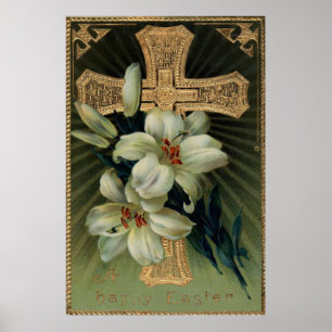 Póster Christian Dourado Cross Páscoa Lily