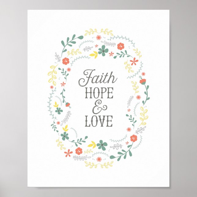 Poster Christian Faith Hope Love Wreath Scripting (Frente)