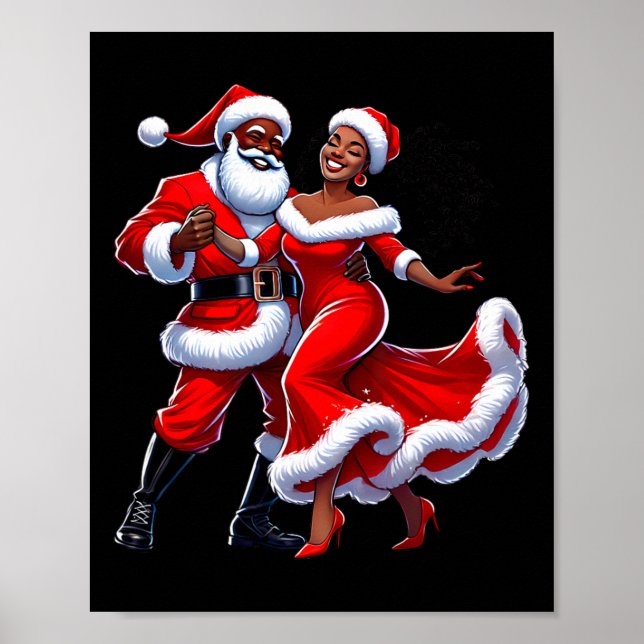 Poster Christmas African Santa Mrs Claus Dancing African  (Frente)