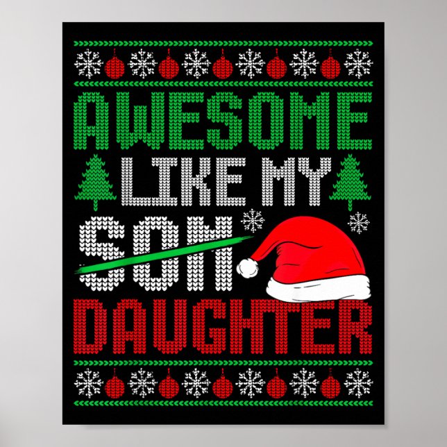 Poster Christmas Awesome Like My Daughter Santa Hat Ugly  (Frente)
