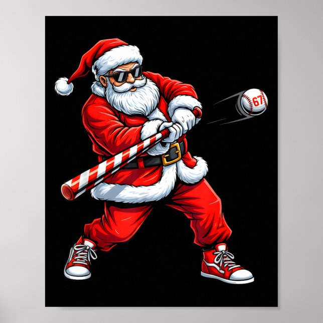 Poster Christmas Baseball Player Santa Funny Xmas Boys Me (Frente)