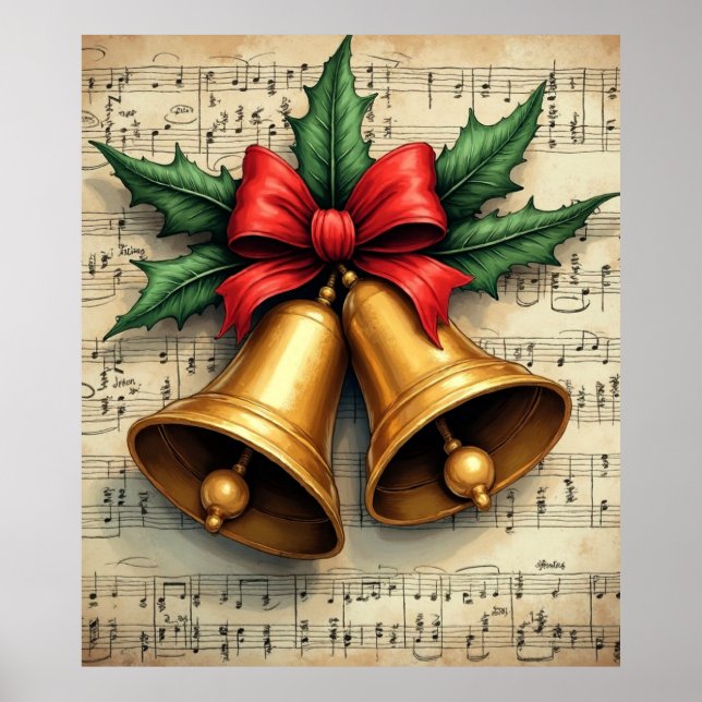 Poster Christmas Bells on Sheet Music, (Frente)